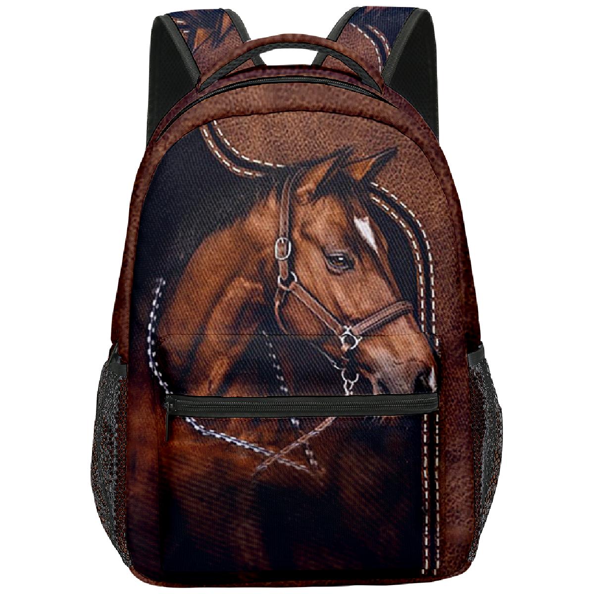 Trendy Populair Nieuwigheid paard eenhoorn student Schooltas Notitieboek Rugzakken 3D Print Oxford Waterdicht Jongens/Meisjes Reisrugzakken brown