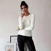 Women's Cross-Border Hot-Selling Cable Knit Pullover Sweater - Milk White, Round Neck, Autumn/Winter Top.