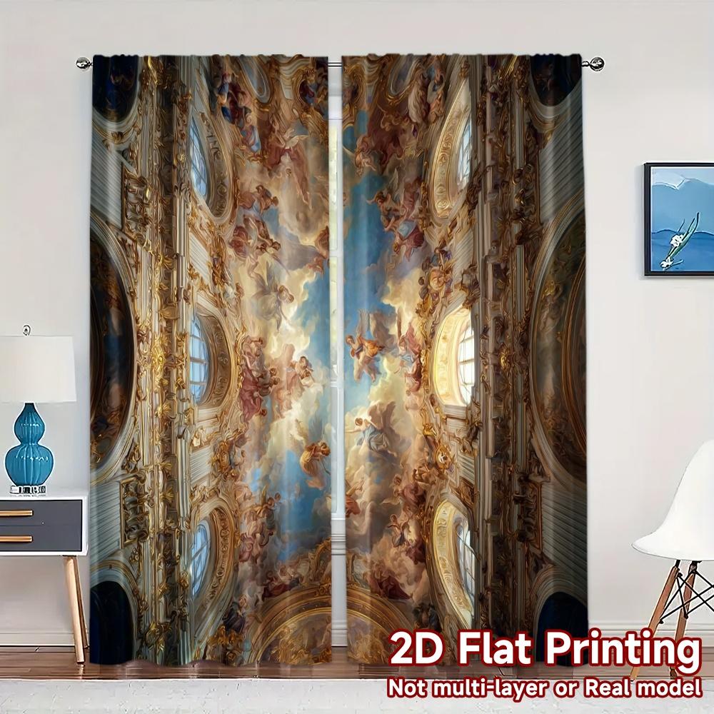 

Set Of 2 Modern Flat Printing Curtains Without Rod Celestial Glory Minimalist Durable Polyester Decorations Curtain W100*H70(CM)-Grommet top&1PCS