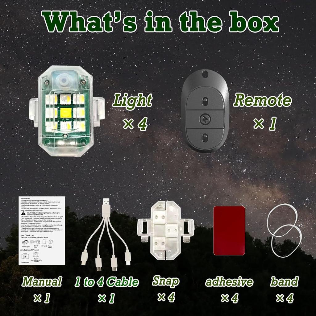 Wireless Strobe LED Lights, 4 Pack, RGB Emergency Warning Lights, USB Rechargeable, 7 colors 30 Flash Modes, High Brightness, For Car Motorcycle