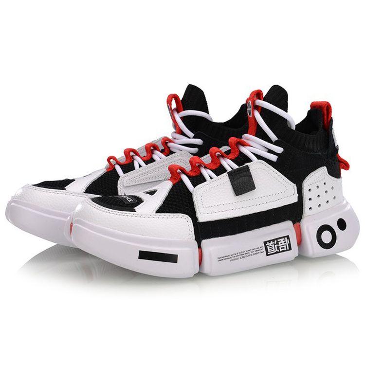 Li Ning Paris Fashion Week Wudao Ace Fabric Synthetic Leather Nubuck Mid-Top Retro Basketball Shoes Women sneaker Black White Red AGBN062-12