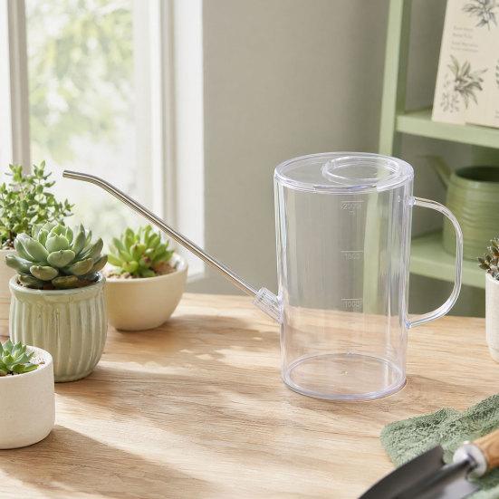 Garden Watering Can Steel Spout Transparent Body with Long Stainless Non-Slip Handle Watering