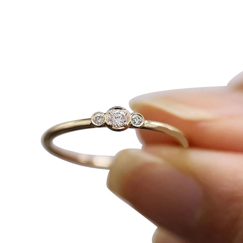 Accessories, Fashionable Light Luxury Exquisite Micro-Inlaid Three-Diamond Zircon Wedding Ring, Simple Tail Ring