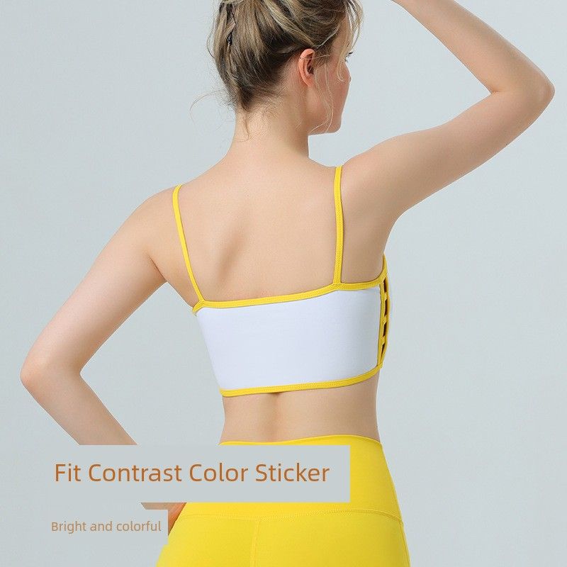and America Cross Border Side Cut Out Color-Contrasting Stripe Nude Feel Intimates Sports Workout Bra Push up with Breast Pads Yoga Clothes Suit