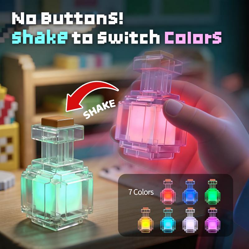 Rechargeable Potion Bottle Night Light Led Color Changing 7 Colors Pixel Style Peripheral Design Mood Light Home Decoration Toy