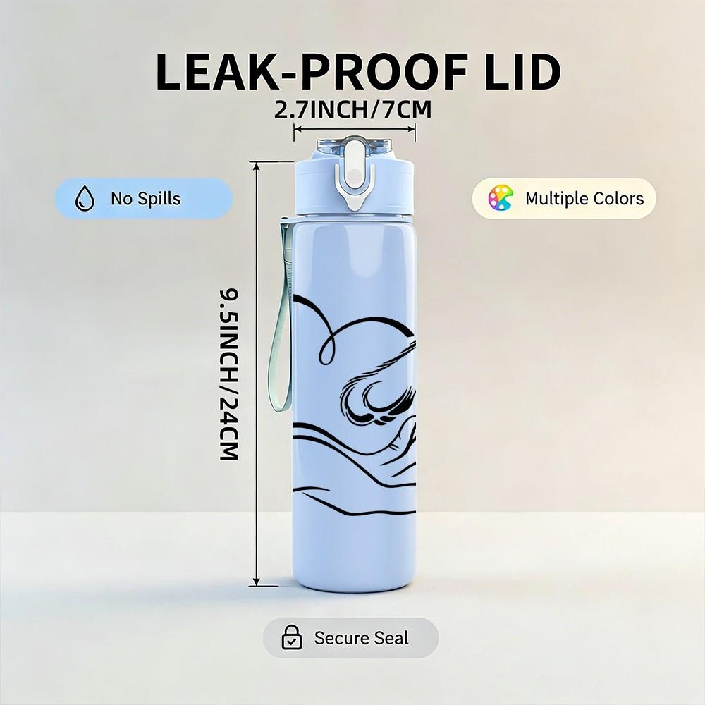 1PC Hand Holding Heart Love Pattern 750ml Color Plastic Sports Water Bottle Leakproof Flip Straw Lid Suitable for Sports Office Home Use