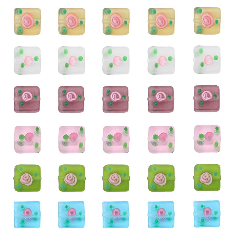 2 τμχ Ζωγραφισμένες στο χέρι παγωμένο χρωματιστό γυαλί τετράγωνες χάντρες για DIY κολιέ βραχιόλι σκουλαρίκια Αξεσουάρ χειροτεχνίας κοσμήματα