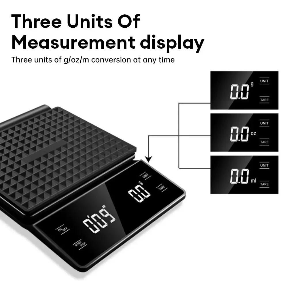 Chytrá elektronická váha na kávu, digitální váha s LCD displejem a časovačem, vysoká přesnost, 3 kg / 0,1 g, kávový vážící přístroj pro kuchyň