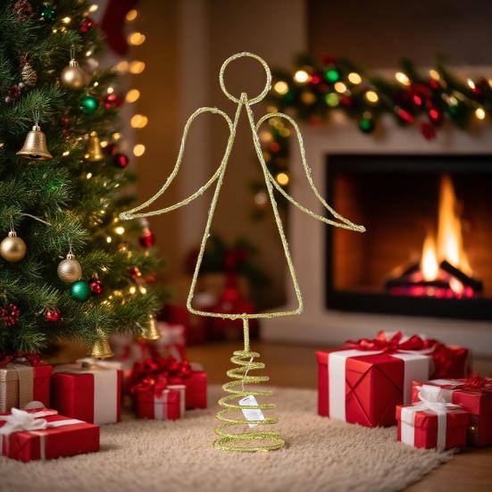 Lighted Wire Angel Christmas Tree Topper Pre-Lit Metal Wire Small Angel