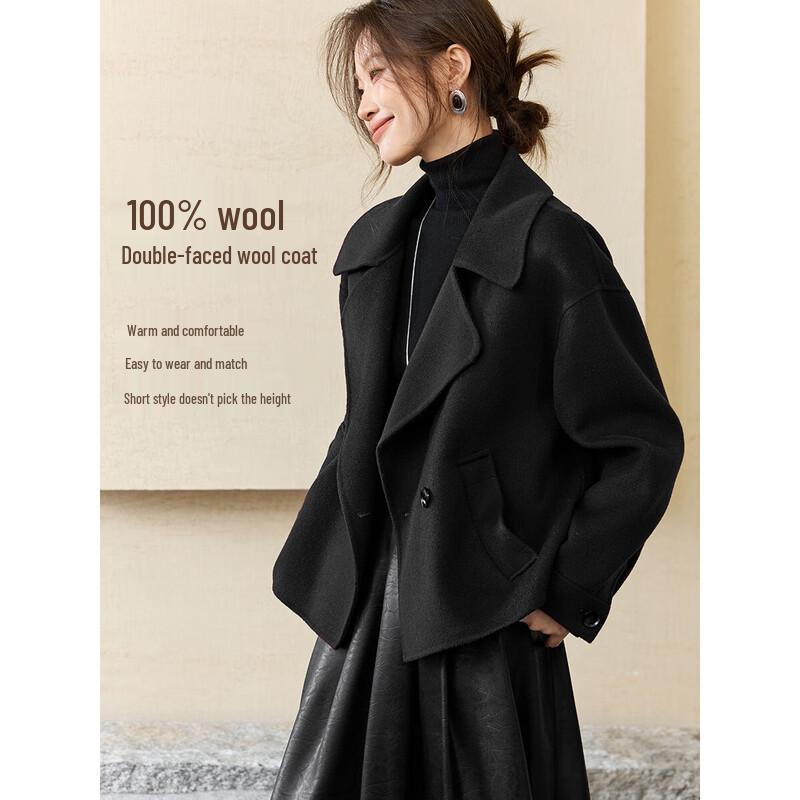 Women's 100% Merino Wool Double-Faced Lapel Short Coat