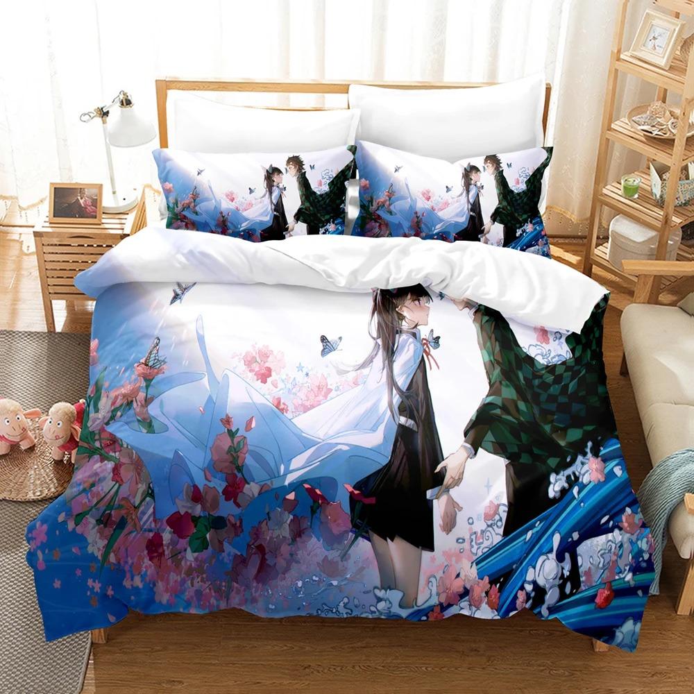 Anime Demon Slayer Bettwäschesets Kamado Nezuko Bettwäsche für Teenager-Mädchen Cartoon Twin Single Queen King Full Size Bettbezug-Set