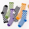 3 Pairs Women Cotton Socks Funny Black White Squares Plaid Casual Socks Breathable Middle Tube Socks