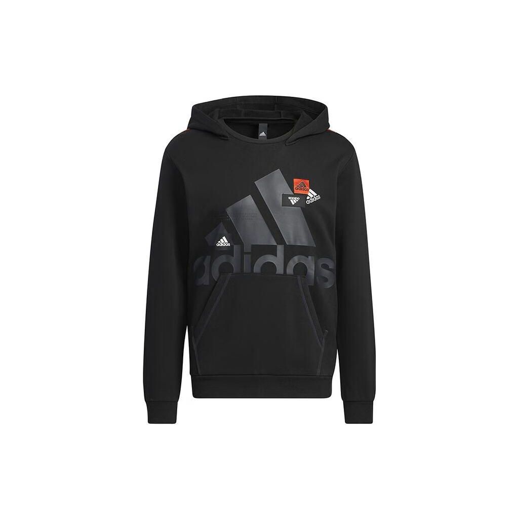 Adidas Classic Logo Print Round Neck Pullover Long Sleeve Hoodie Soft Warm Casual Sports Daily Outerwear Men Black HN8980 L