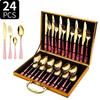 24PCS Stainless Steel Metal Cutlery Knife Fork Spoon Set with Storage Gift Box Quality Cutlery Set for Home Restaurant Tableware