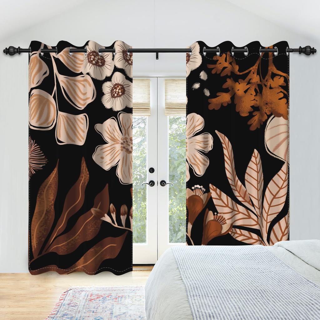 2Pcs/Set Boho Floral Blackout Curtains For Bedroom Vintage Bohemian Tropical Flowers Interior Curtains Grommet Top Window Drapes