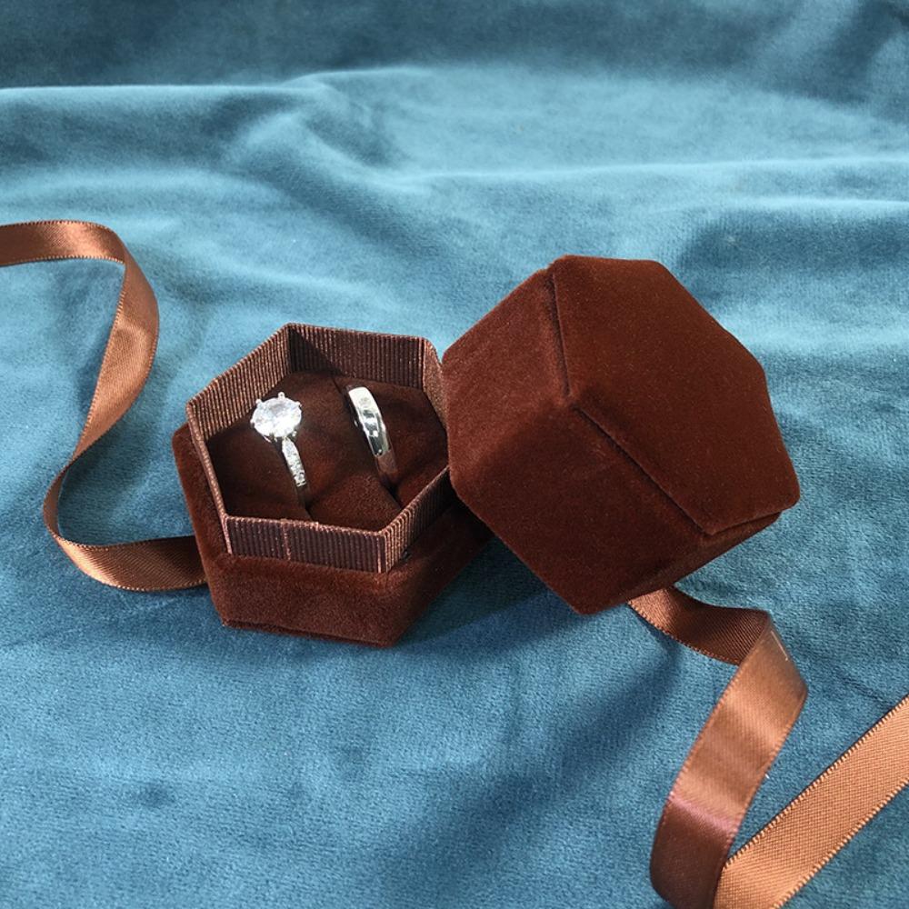 Ribbon Flocking Ring Box Velvet Ring Display Case Portable Jewelry Organizer  Spouse
