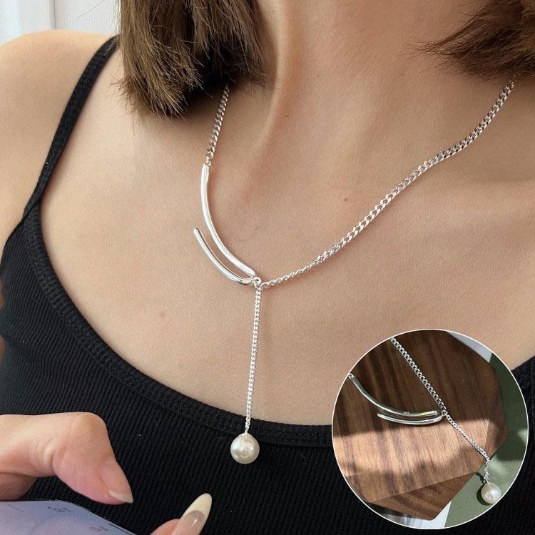 Korean Style Retro Pearl Necklace: Women's Multi-Layer Asymmetrical Clavicle Chain with OT Buckle