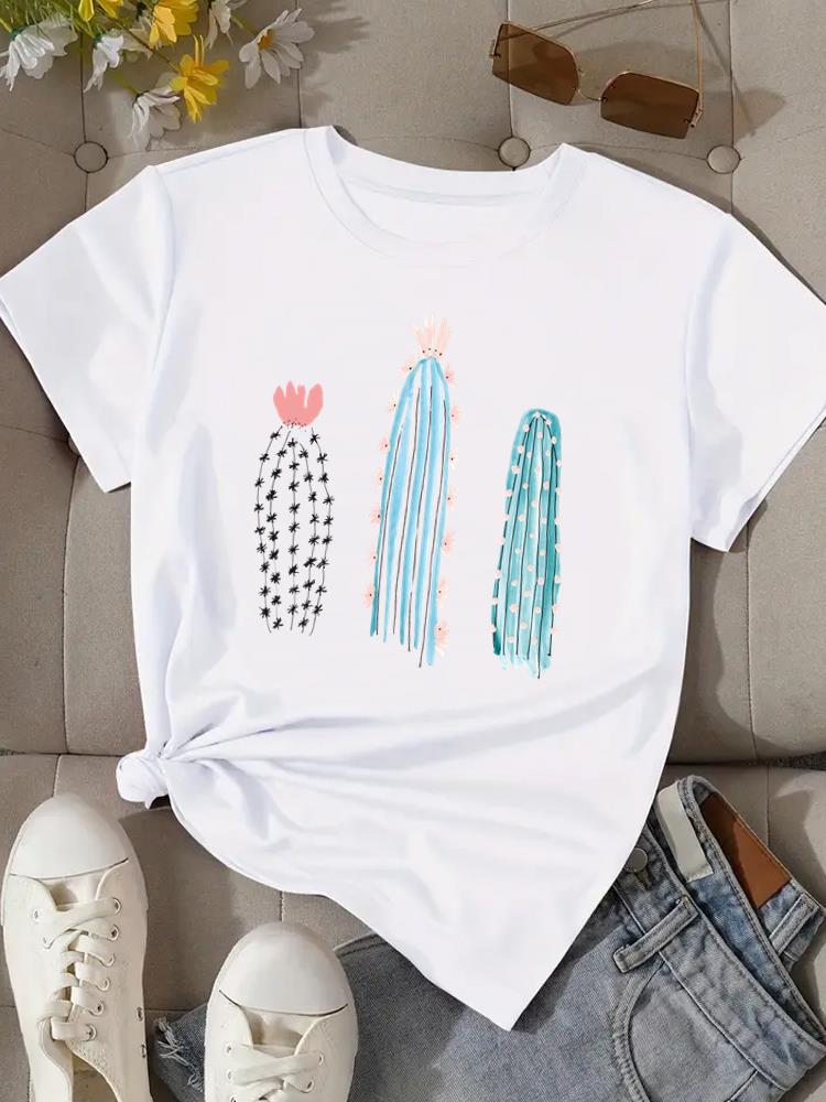 (Asian Size) Flower Love Trend 90s Women Clothing T Shirt Woman Top Fashion Female Short Sleeve Graphic T-shirts Print Tee