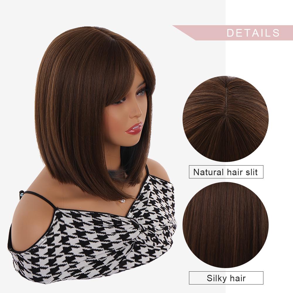 Short Straight Synthetic Wig Honey Color + Blue Bob Wig with Bangs for Women Cosplay Everyday Natural Hair Wig Heat Resistant Fiber