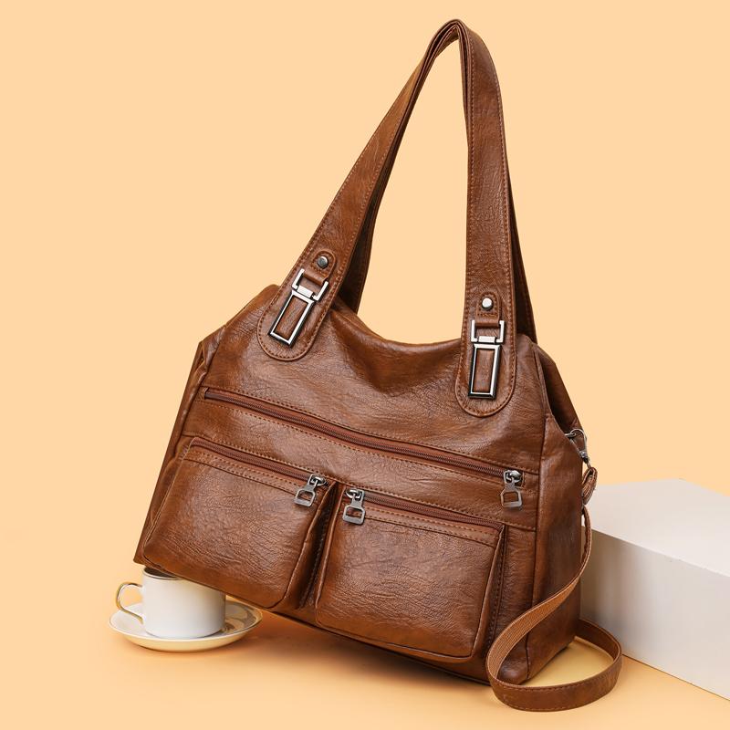 

Women s Vintage Tote Bag Mother Bag Solid Color Shoulder Bag светло-серый