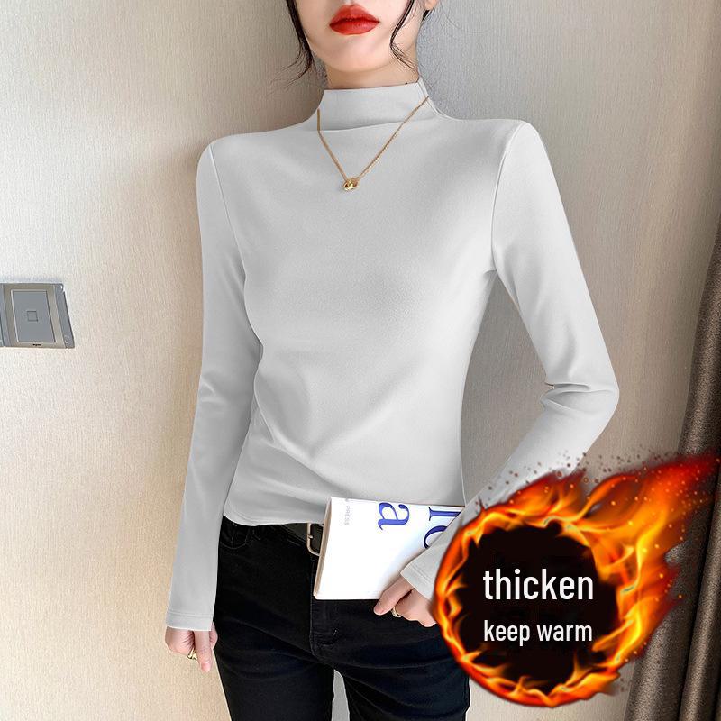 Women's Slim Fit Plush Shirts - Half-High Collar, Long Sleeves, Perfect for Autumn/Winter