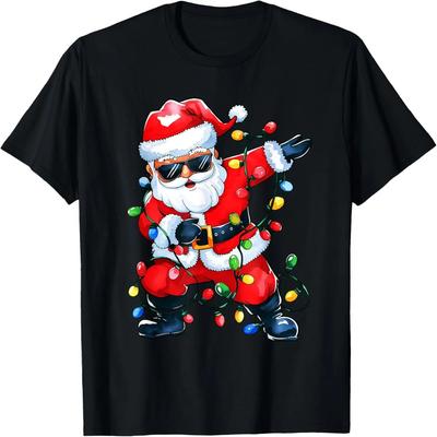 Dabbing Santa Xmas Light Girls Boys Kids Funny Christmas Tee T-Shirt