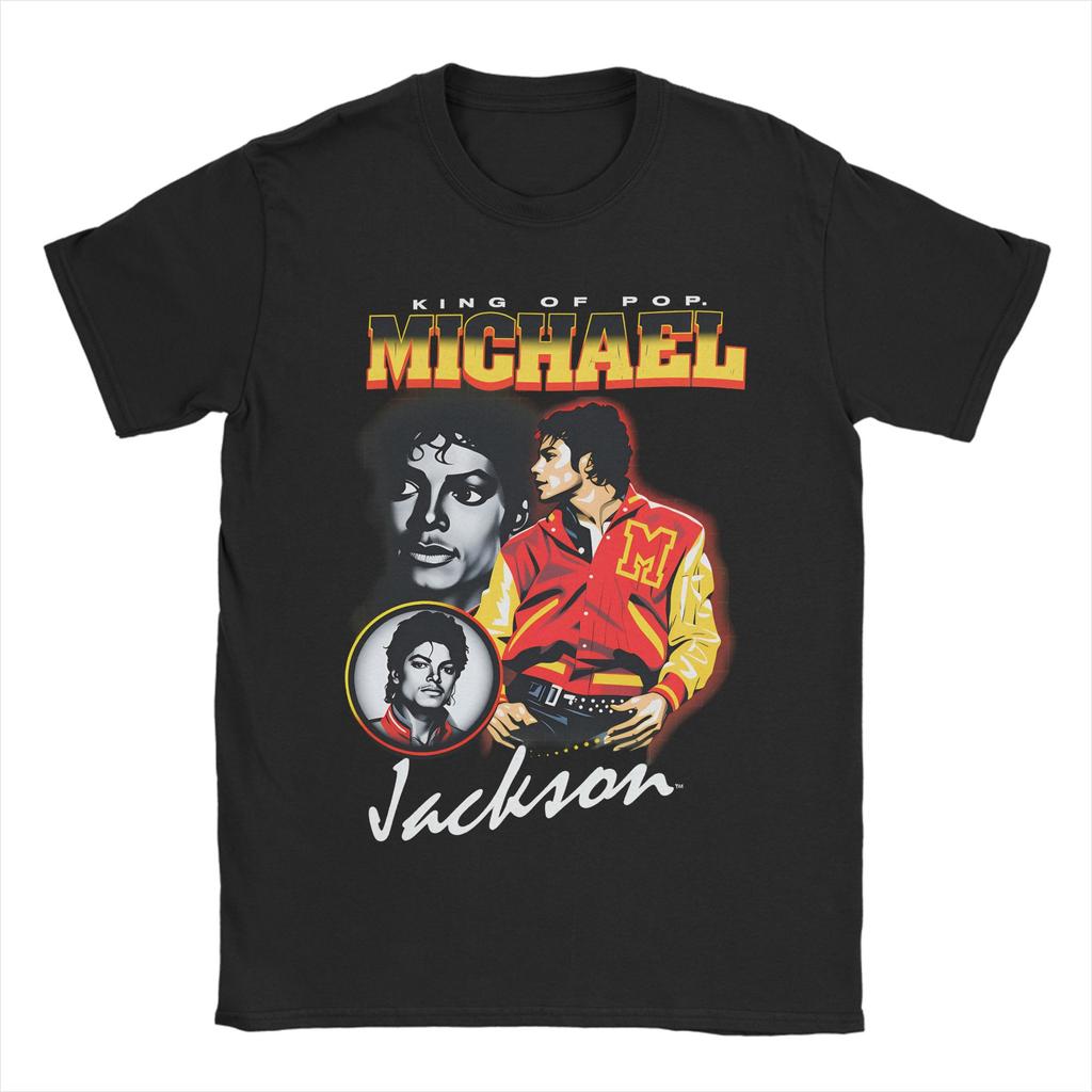 The King of Pop Michael Jackson Men T Shirts  Funny Tees Short Sleeve Crewneck TShirts 100 Cotton Plus Size Tops