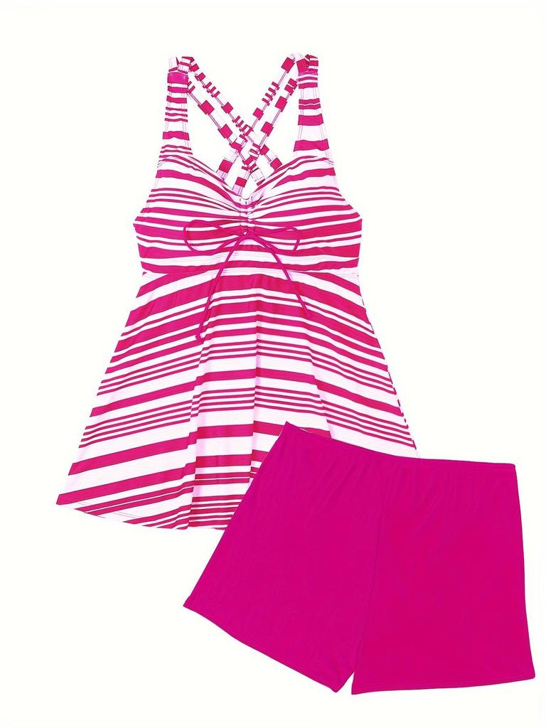 2026 European & American Plus-Size Striped Split Skirt Bikini Bottoms for Women