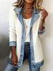 Women's Point Collar Long Sleeve Color Block Jacket Loose Fit Streetwear Denim Patchwork Blazer