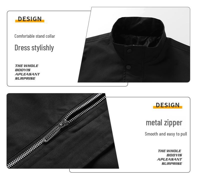 2025 Men's Stand-Collar Solid Color Jacket: Hong Kong Style, Casual Plus Size, Thin Military-Industrial Coat