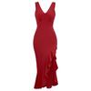 Women Summer Casual V-Neck Sleeveless Dress Solid Color A-Line High Waist Ruffle Hem Irregular Long Dresses Spring Fashion S-XL