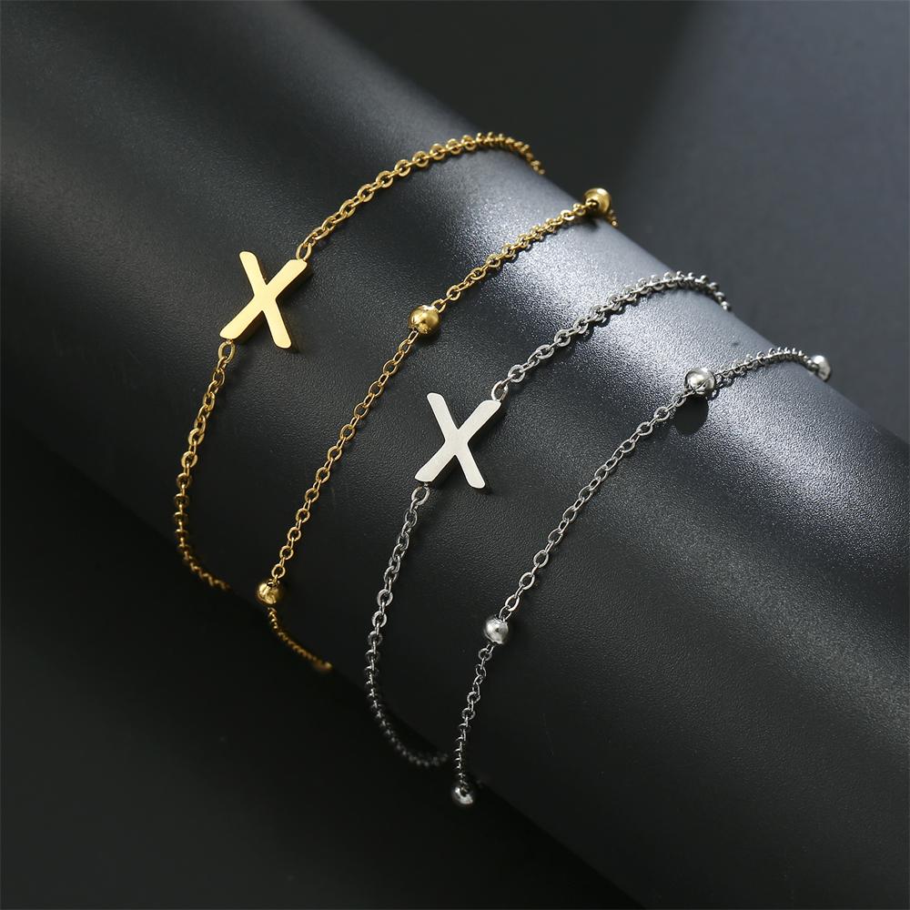 Cazador Stainless Steel Initial Letter Double Chains Bracelet for Women A-Z Alphabet Jewelry 2026 Bracelet On Hand Birthday Gift