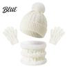 Soft Comfortable Winter Headwear Kids Warm Knit Set Bear Ear Hat Fleece Lined Neck Gaiter & Thermal Accessories Full Finger Gloves Thick