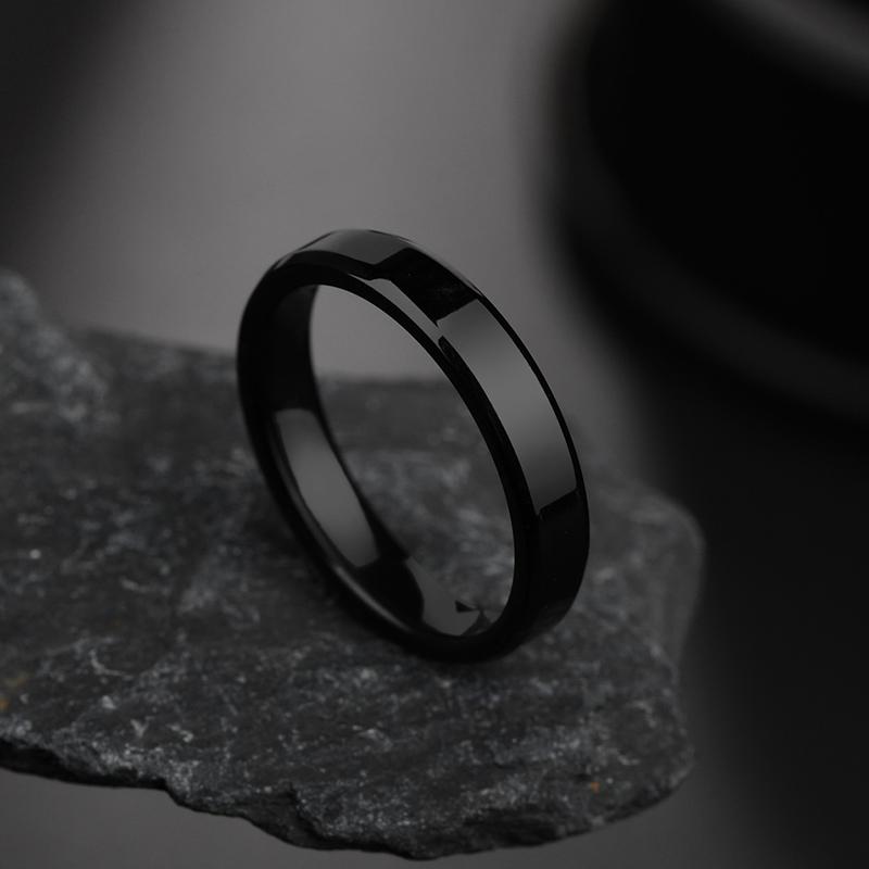 Letdiffery 4mm Simple Smooth Women Rings Black Stainless Steel Men Rings Birthday Gifts