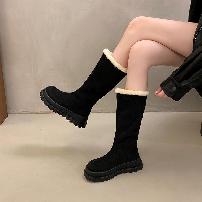 Women's Fur Integrated Thick Bottom Heightening Winter Lightweight Padded Warm Snow Boots Non-slip Wear Casual Sports Long Cotton Boots