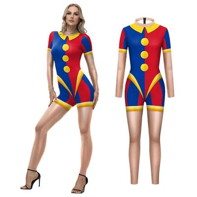 Circus Clown Halloween Jumpsuit Adult Woman Digital Print Stage Performance Cosplay Costume  Festival Party Role Play Dress Up