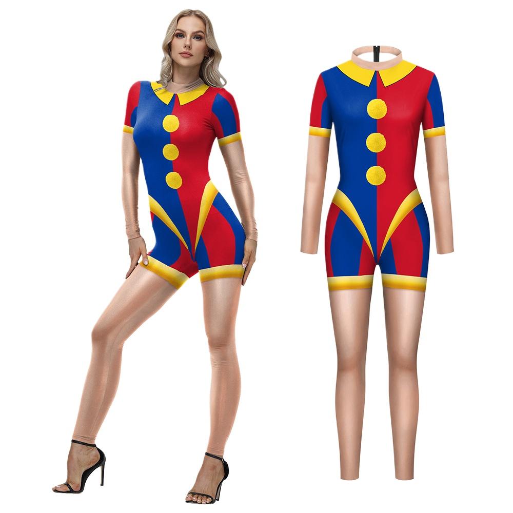 Circus Clown Halloween Jumpsuit Adult Woman Digital Print Stage Performance Cosplay Costume  Festival Party Role Play Dress Up