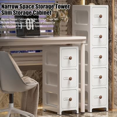 Narrow Dresser Cabinet Bathroom Storage Tower with Multiple Drawers Slim Dresser Chest of Drawers for Laundry Closet Bedroom Small Spaces