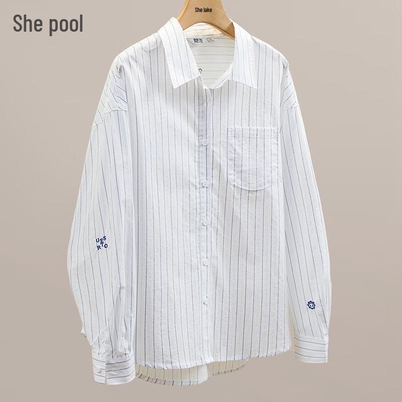 Taichi Women s Stylish Striped Loose Fit Lapel Shirt M