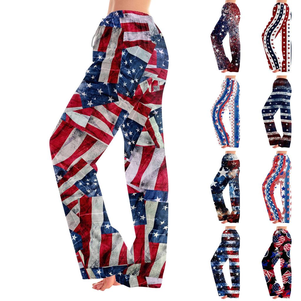 Women's Fashion Loose Independence Day Casual Stitching Printed Casual Pants