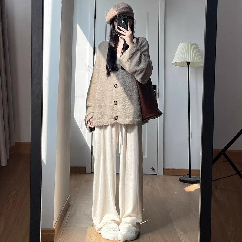 

Женские брюки с высокой талией, грушевидные, повседневные, облегающие, мягко драпирующиеся, с прямыми широкими штанинами, для осени 2XL (Recommended for 126-145 jin)