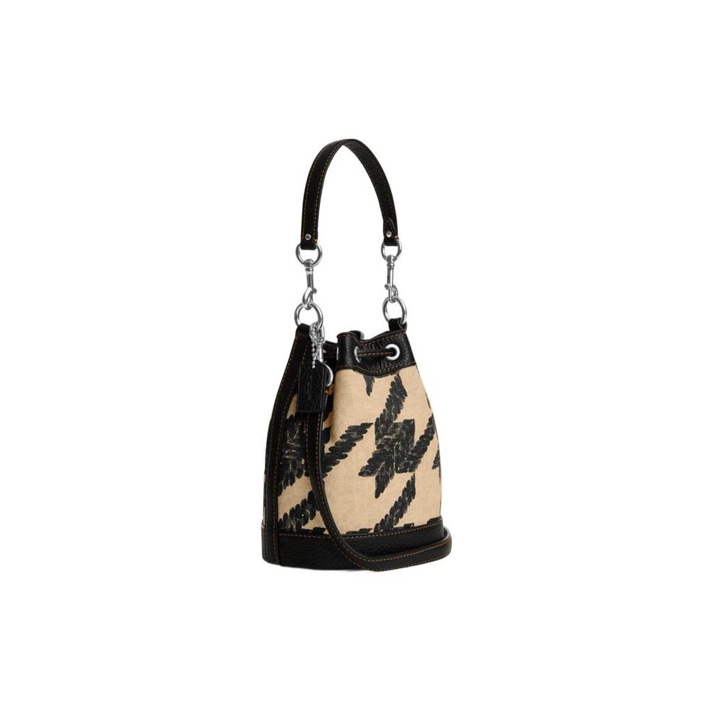 New COACH Dempsey Leather Bucket Bag, Shoulder Bag, Handbag Mini Women's Milk Tea & Black CJ719-SVVRW
