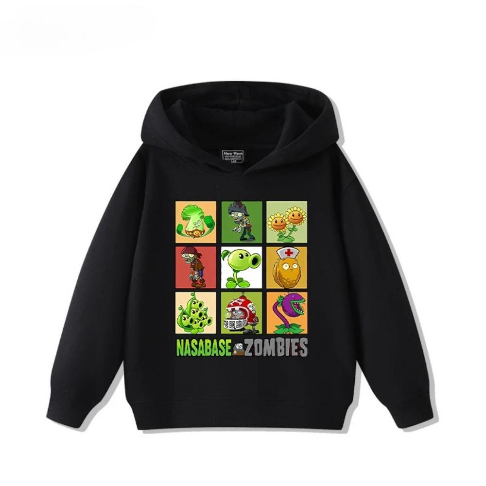 2025 Autumn/Winter New Children's Long Sleeve Top Plant Wars Zombie Printed Street Fashion Boys and Girls Hooded Sports Shirt