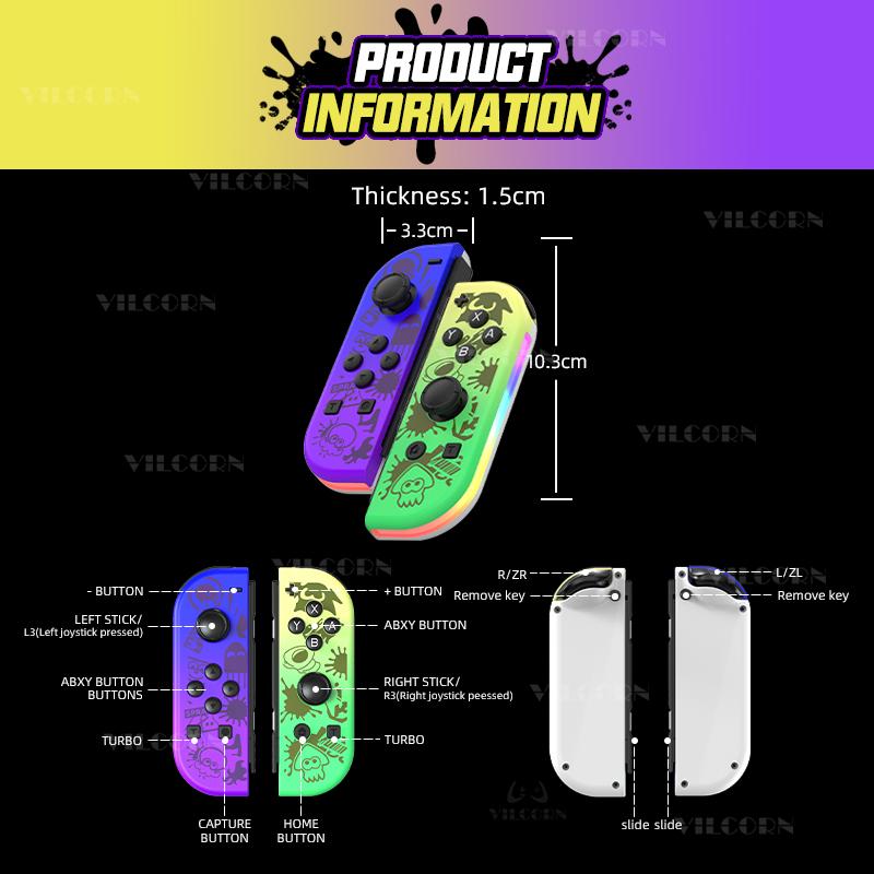 Wireless Joy-Con Compatible Controller for Switch OLED Lite with 6-Axis Gyro, RGB, Turbo and Vibration