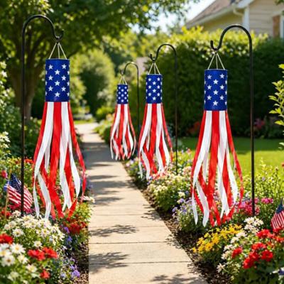 LED Patriotic Windsock Red White Blue American Flag Wind Sock with 10 Streamers