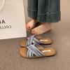 Fashion Bohemian Flat Bottom Woven Cross Strap Slippers Color Blocking Sandals Slipper for Outside Wear Soft Sole Versatile Beach Shoes