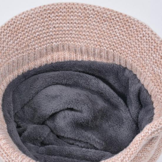 2Pcs/Set Women Winter Hat Scarf Set Solid Color Elastic Thickened Ear Protection Knitting Hat