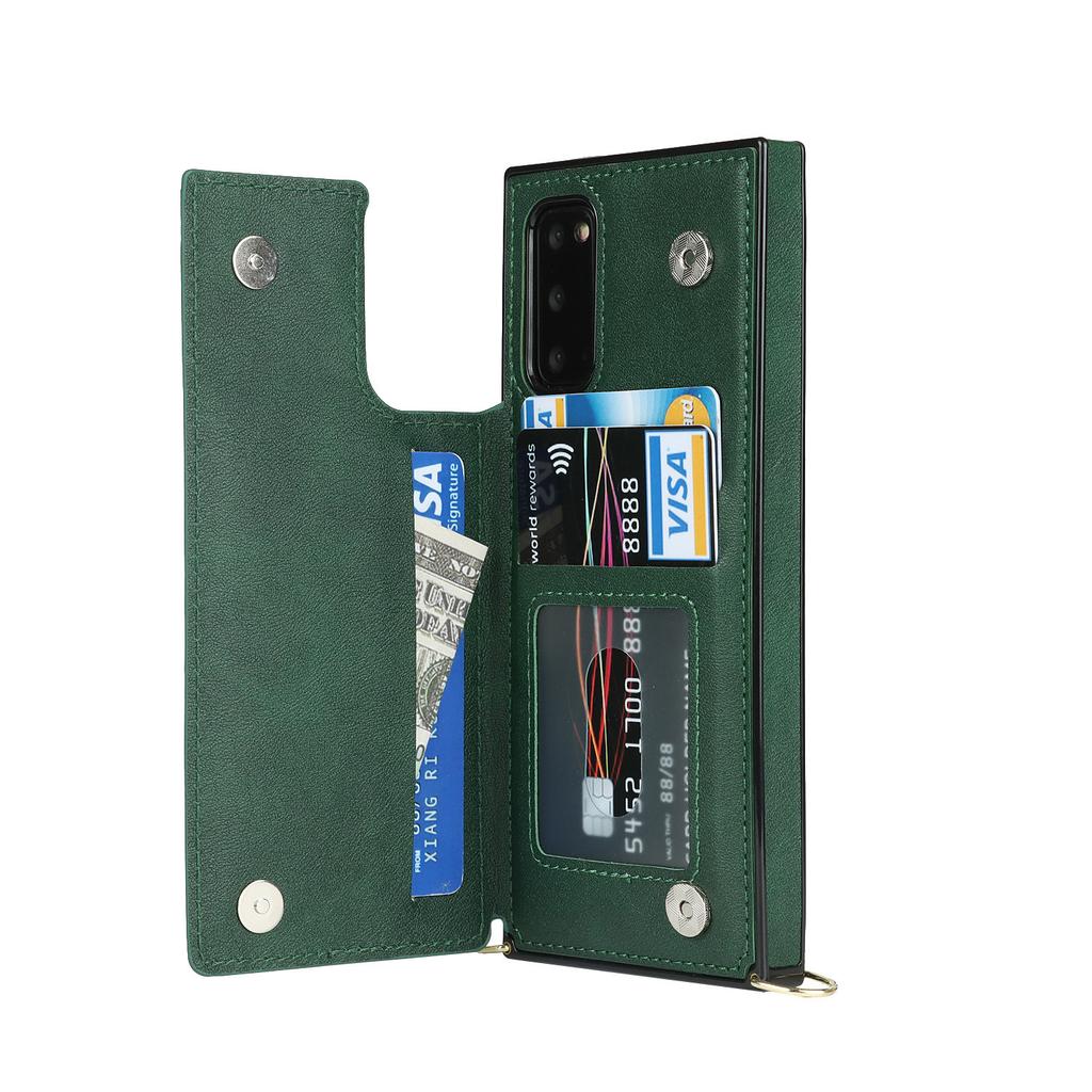 Dual Button Card Holder Wallet Phone Case for Samsung Galaxy S25 Ultra S24 Plus S23 FE S22 S21 S20 Note 20 Bracket Leather Cover