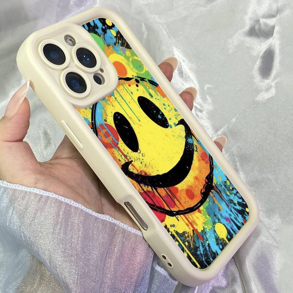 JT267 Graffiti Großes Smiley-Gesicht für iPhone 17 16 15 14 13 Pro Max Samsung S26 S25 Ultra A17 A16 A07 A56 A36 A06 Xiaomi 15T Redmi 15c Note 14 Weiche Hülle