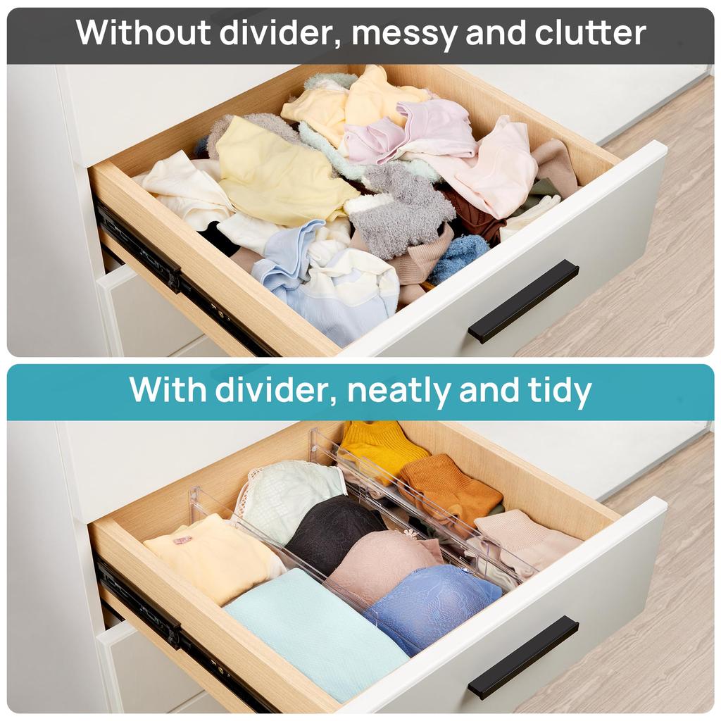 1/4/6pcs Drawer Dividers Organizers 8 Pack, Adjustable Kitchen Drawer Storage Clear Plastic Drawers Separators for Clothing